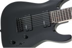 Jackson JS22-7 Dinky 7-string electric guitar with glossy black finish and amaranth fingerboard, showcasing its sleek design.