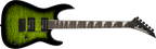 Jackson JS Series Dinky JS20 DKQ electric guitar in transparent green burst with dual pickups and sleek design.