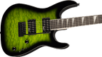 Jackson JS Series Dinky JS20 DKQ electric guitar in transparent green burst with sleek body and dual pickups.