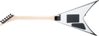 Jackson JS Series King V JS32 electric guitar with amaranth fingerboard in white with black bevels, showcasing its sleek design and sharp shape.