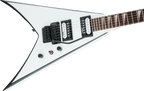 Jackson JS Series King V™ JS32 electric guitar with amaranth fingerboard in white with black bevels, showcasing its sleek design.
