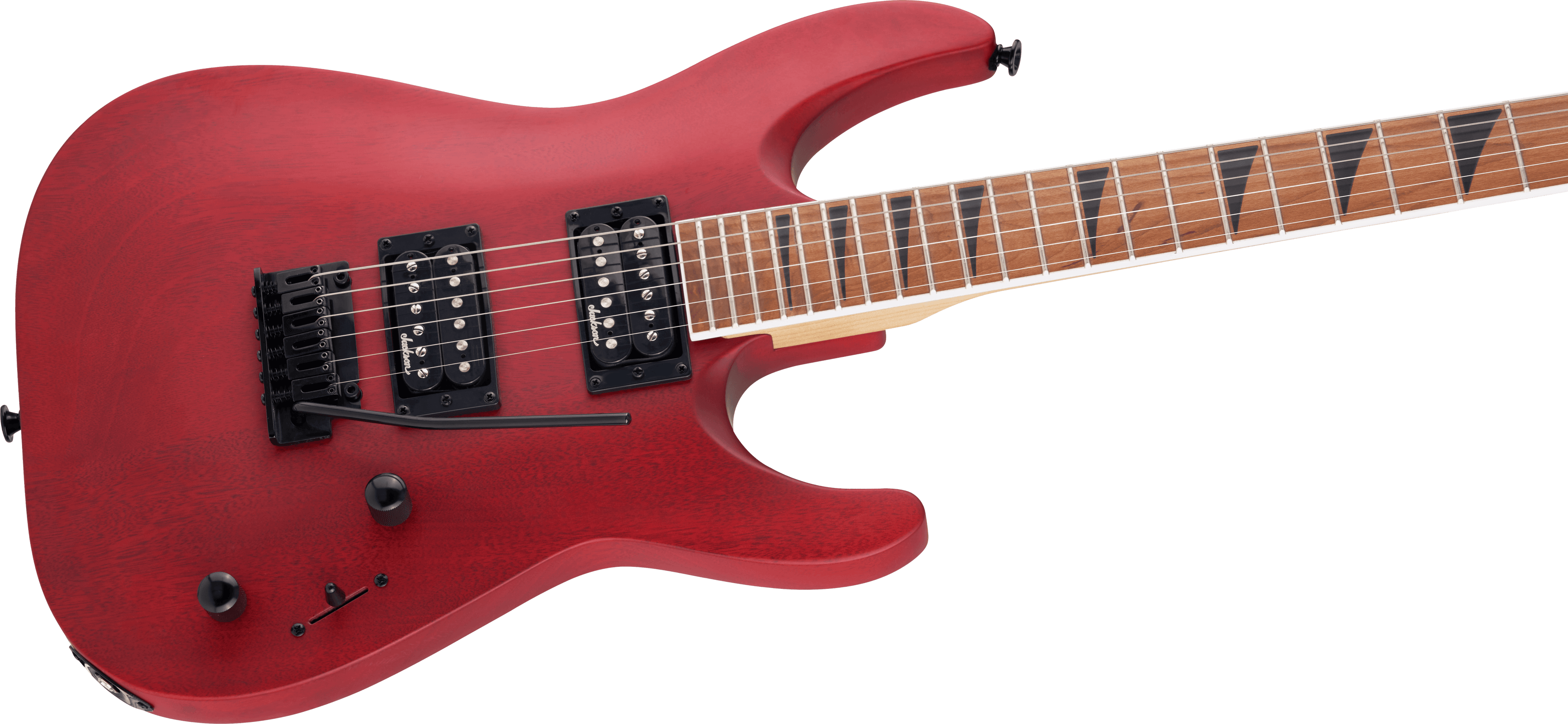 Jackson JS24 Dinky Arch Top electric guitar in red stain with sleek body, six strings, and modern hardware.