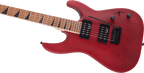 Jackson JS24 Dinky arch top electric guitar in red stain with sleek body and modern hardware, perfect for rock and metal playing.