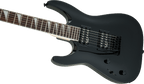 Jackson JS Dinky Arch Top JS22 DKA LH electric guitar with amaranth fingerboard and gloss black finish, showcasing the sleek instrument.