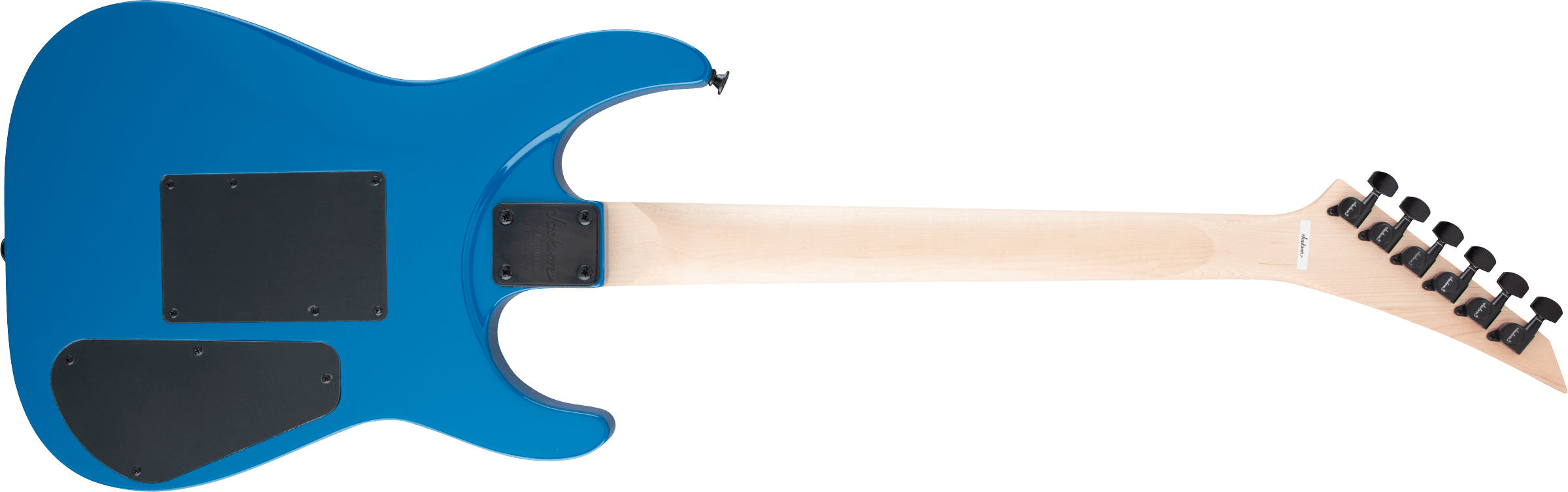 Jackson JS Series Dinky JS32 DKA LH electric guitar with amaranth fingerboard and bright blue finish, showcasing its sleek arch top design.