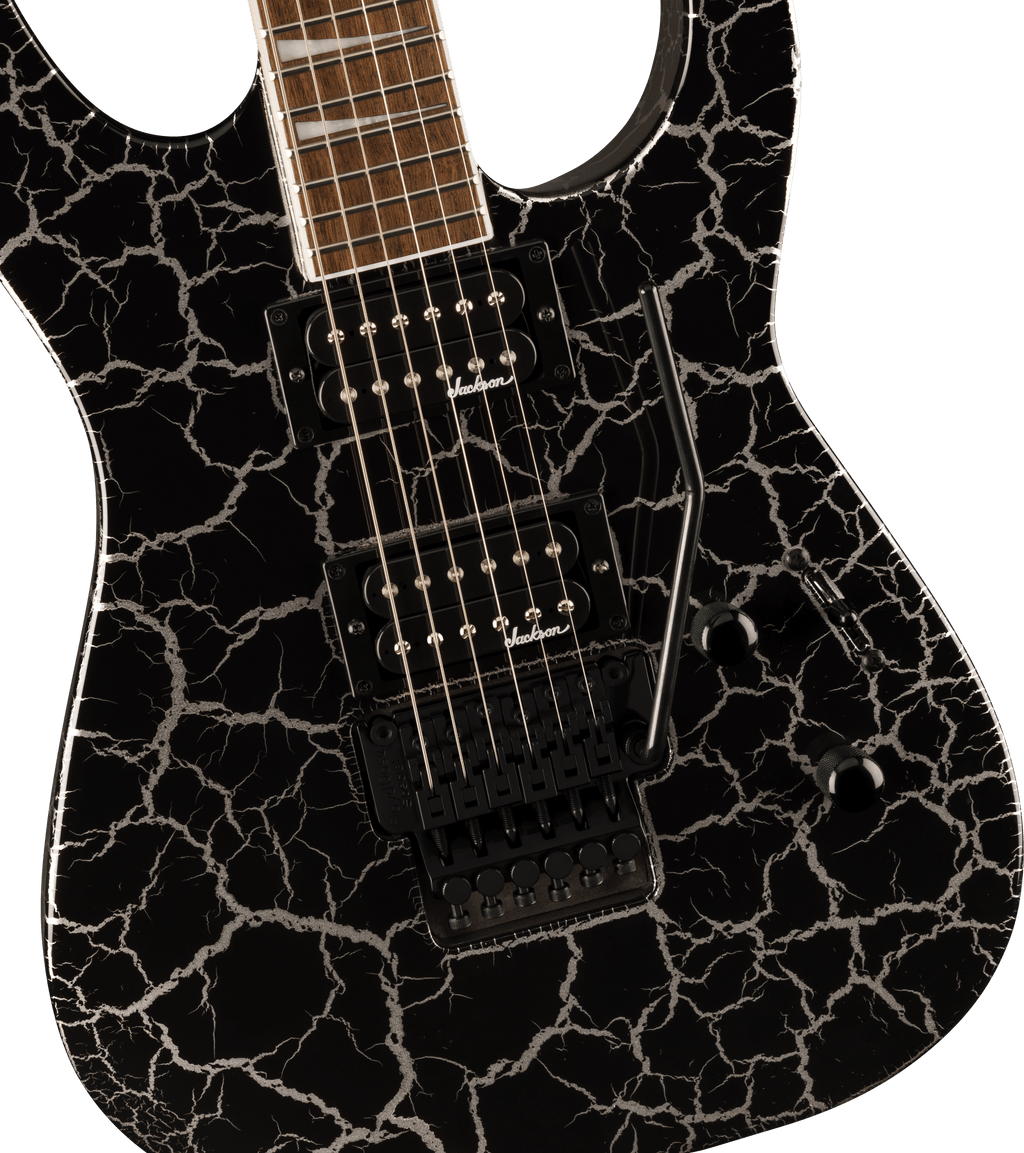 Jackson X Series Soloist SLX DX Laurel FB electric guitar in Silver Mercury Crackle finish, featuring sleek body and modern design.