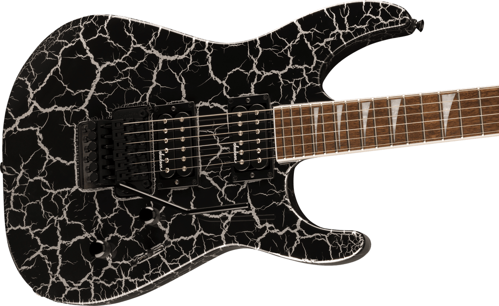 Jackson X Series Soloist SLX DX Laurel FB electric guitar in Silver Mercury Crackle finish, showcasing sleek body and modern design.
