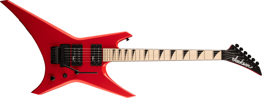 Jackson Warrior WRX24M electric guitar in Ferrari Red with a sleek body and six strings, showcasing a modern design and high-performance build.