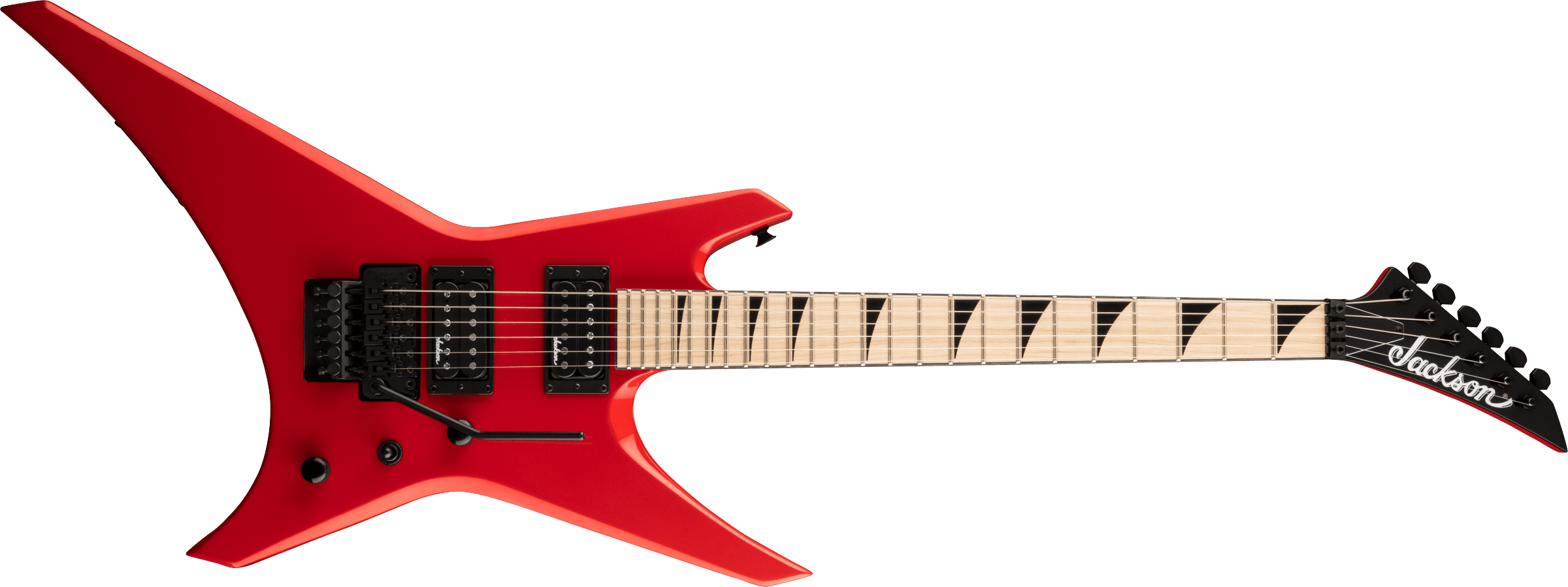 Jackson Warrior WRX24M electric guitar in Ferrari Red with a sleek body and six strings, showcasing a modern design and high-performance build.