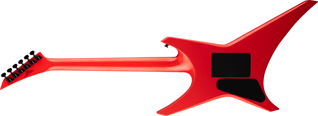 Jackson Warrior WRX24M electric guitar in Ferrari Red with a sleek body and six strings, showcasing a modern, aggressive design.