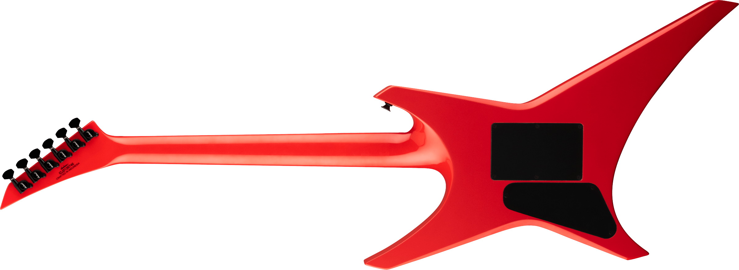 Jackson Warrior WRX24M electric guitar in Ferrari Red with a sleek body and six strings, showcasing a modern, aggressive design.