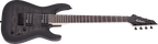 Jackson JS22-7 Dinky 7-string electric guitar in transparent black burst with arch top and sleek design.