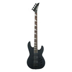 Jackson JS Concert JS3 bass guitar with satin black finish and amaranth fingerboard, showcasing its sleek design and four-string layout.