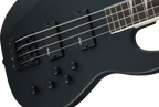 Jackson JS3 Concert Bass Guitar with satin black finish and amaranth fingerboard, showcasing its sleek body and string details.