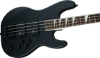 Jackson JS3 Concert Bass Guitar with satin black finish and amaranth fingerboard, showcasing its sleek design and four-string setup.