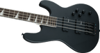 Jackson JS Concert JS3 bass guitar with satin black finish and amaranth fingerboard, showcasing its sleek body and hardware.