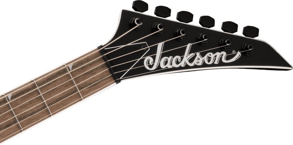 Jackson X Soloist SLA6 DX electric guitar with black finish and baritone scale, featuring sleek design and modern hardware.