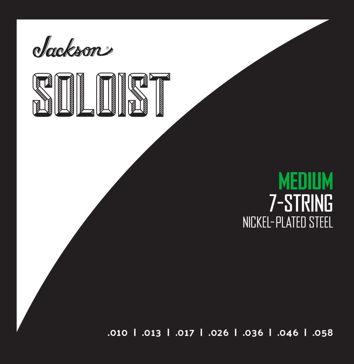 Jackson Soloist 7-string electric guitar strings .010-.058 set, lightweight medium gauge for extended-range playing.