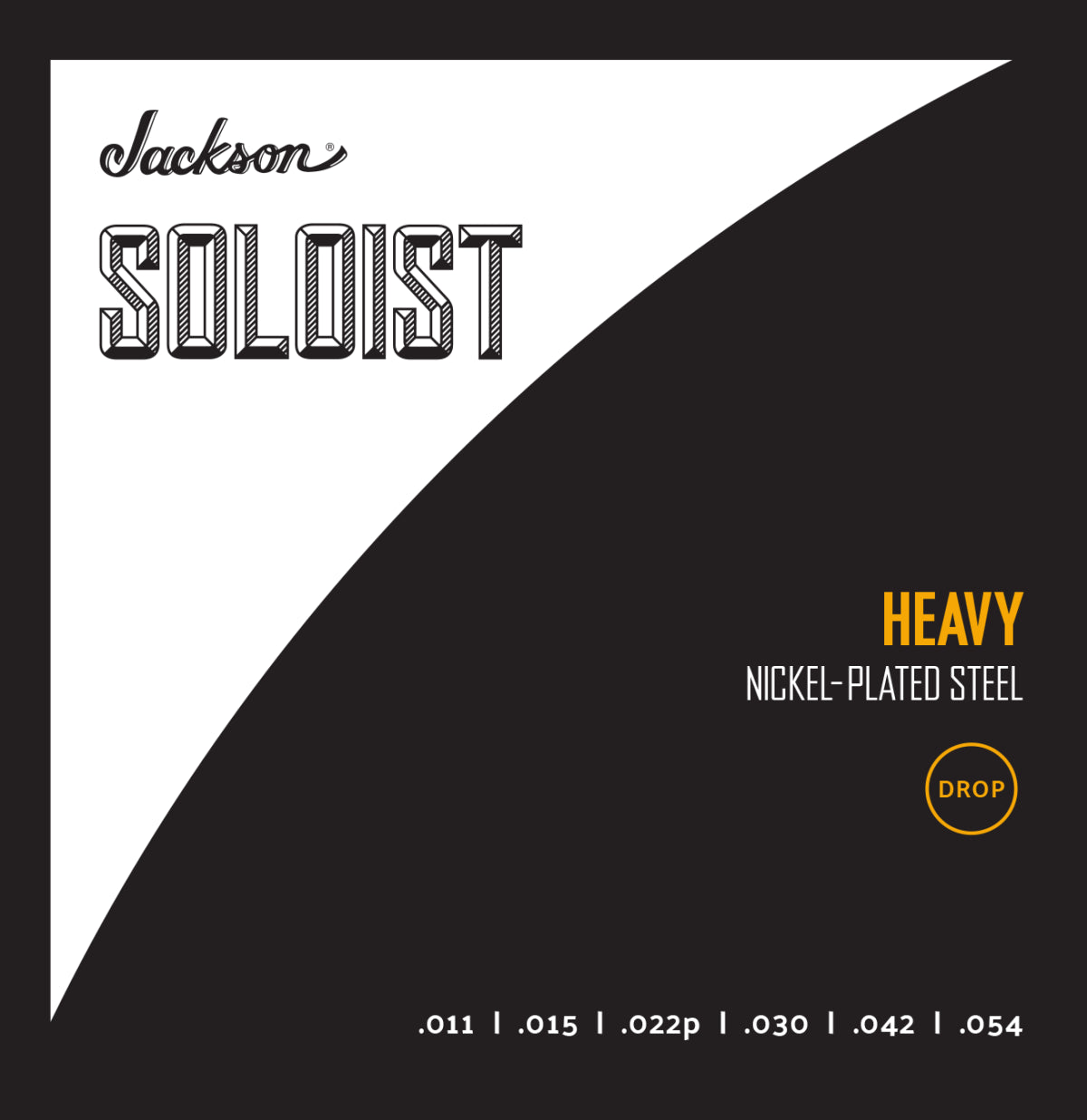 Jackson Soloist Drop Heavy electric guitar strings set .011 to .054, featuring a close-up of the string packaging.