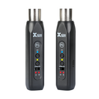 Xvive P3D Dual Bluetooth XLR audio receiver connected to audio equipment, showcasing compact design and dual Bluetooth functionality.