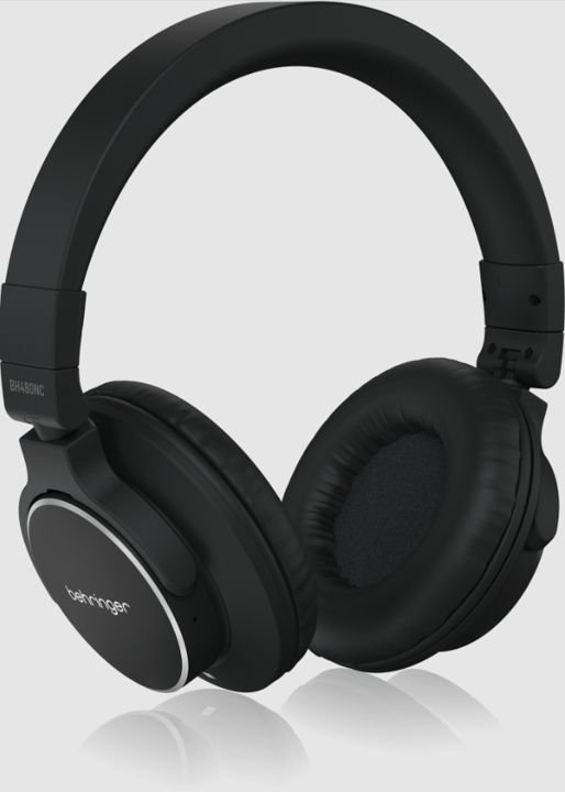 Behringer BH 480 NC Bluetooth headphones with active noise cancellation, showing over-ear design and control buttons.