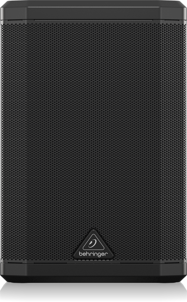 Behringer B1X portable powered speaker with mixer, 200 watt output, showing the speaker and control panel.