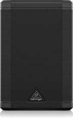 Behringer B1X portable powered speaker with mixer, 200 watt output, showing the speaker and control panel.