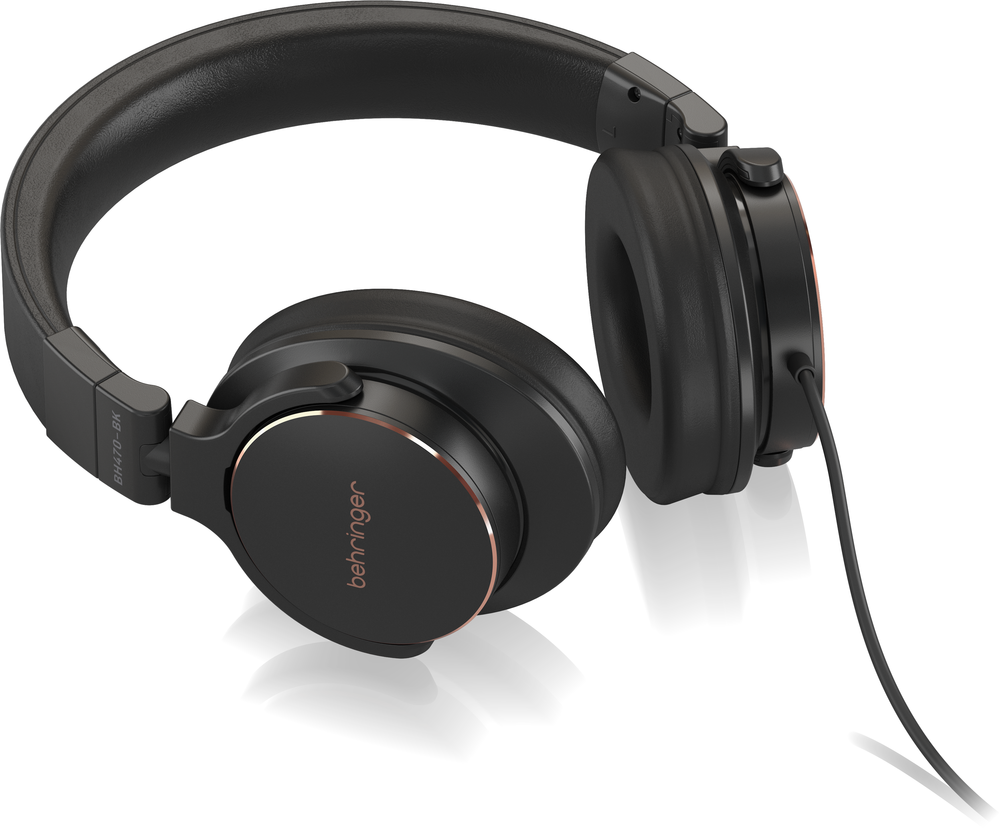 Behringer BH470-BK studio monitoring headphones with padded ear cups and adjustable headband for clear audio monitoring.