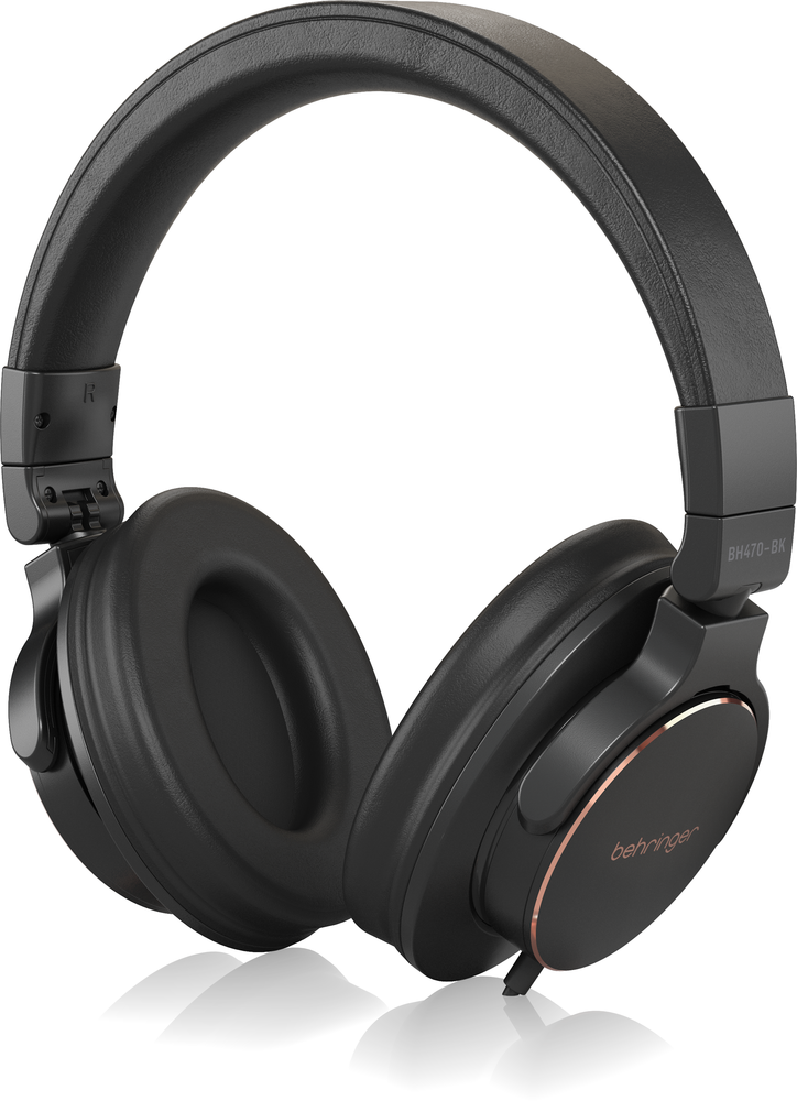 Behringer BH470-BK studio monitoring headphones with cushioned ear cups and adjustable headband for comfortable listening.