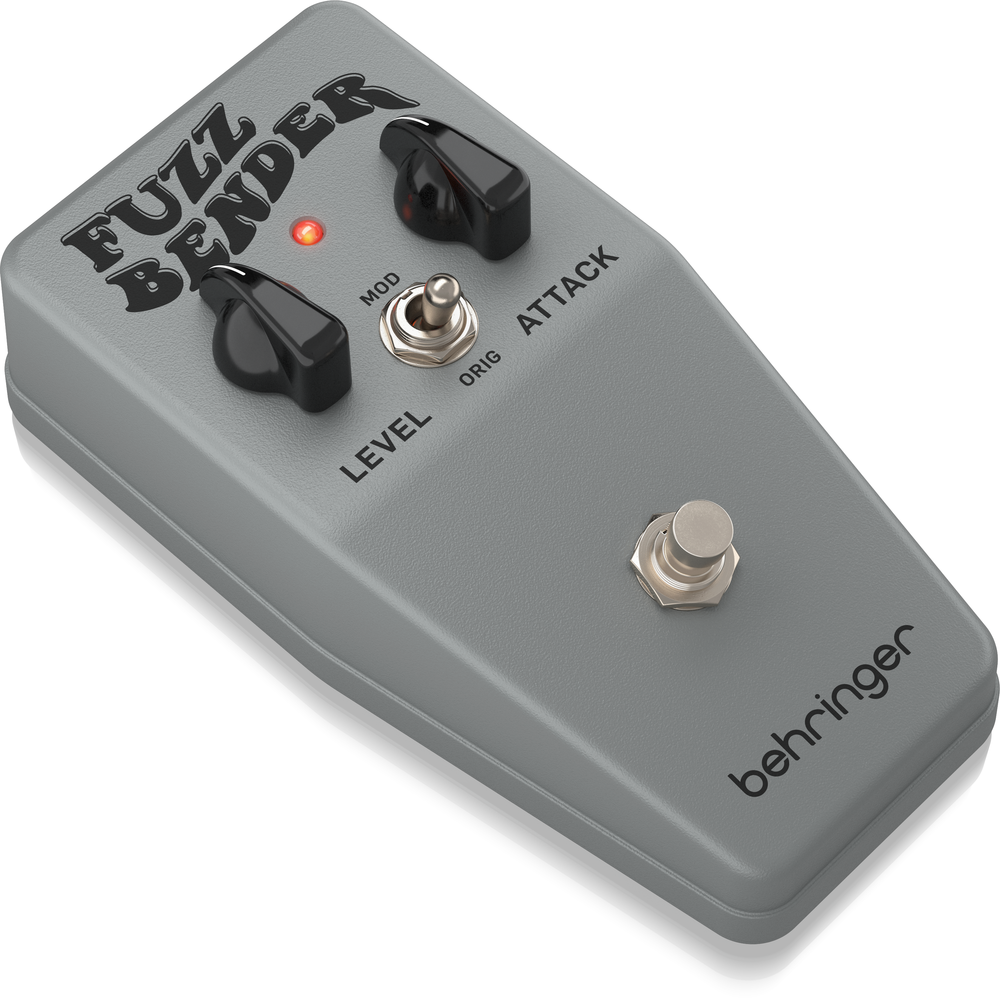 Behringer Fuzz Bender vintage 60s style fuzz pedal with knobs and footswitch, designed for electric guitar effects.