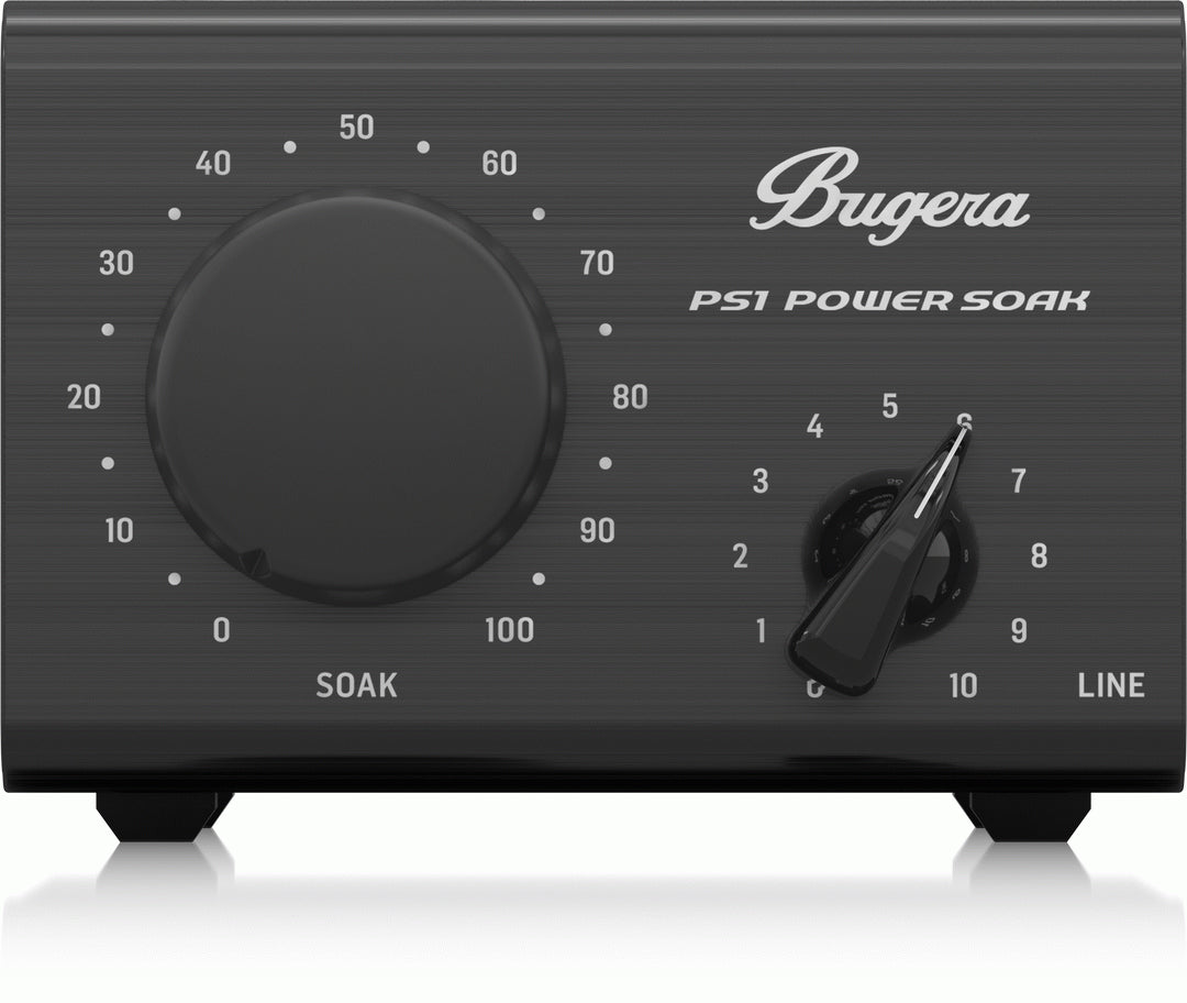 Bugera Power Soak PS1 guitar amplifier load box with control knobs and input/output jacks for silent recording and sound attenuation.