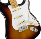 Fender Jimi Hendrix Stratocaster electric guitar with maple fretboard in three-color burst finish, showcasing its iconic design.