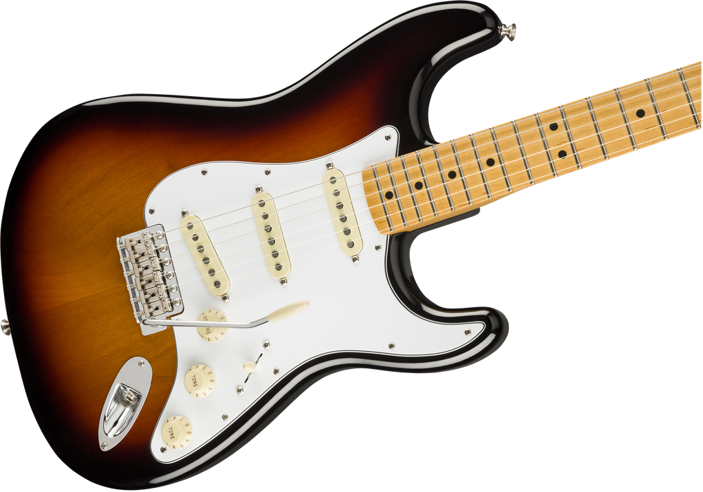 Fender Jimi Hendrix Stratocaster electric guitar with maple fretboard in three-color burst finish.