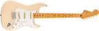 Fender Jimi Hendrix Stratocaster electric guitar with maple fretboard in Olympic White, showcasing its iconic design and hardware.