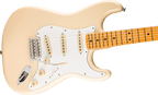 Fender Jimi Hendrix Stratocaster electric guitar with maple fretboard in Olympic White, showcasing its iconic body and hardware details.