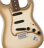 Fender 70th Anniversary Antigua Stratocaster electric guitar with Antigua finish, showcasing its body and neck details.