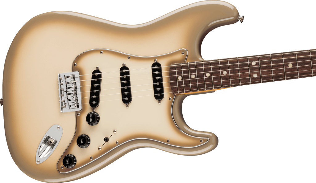 Fender 70th Anniversary Antigua Stratocaster electric guitar with vintage Antigua finish and classic design, showcasing the iconic body and hardware.