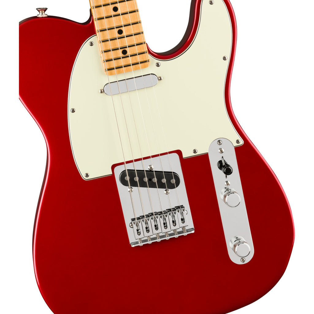 Fender 75th Anniversary Player II Telecaster electric guitar with maple fretboard in Candy Apple Red finish.