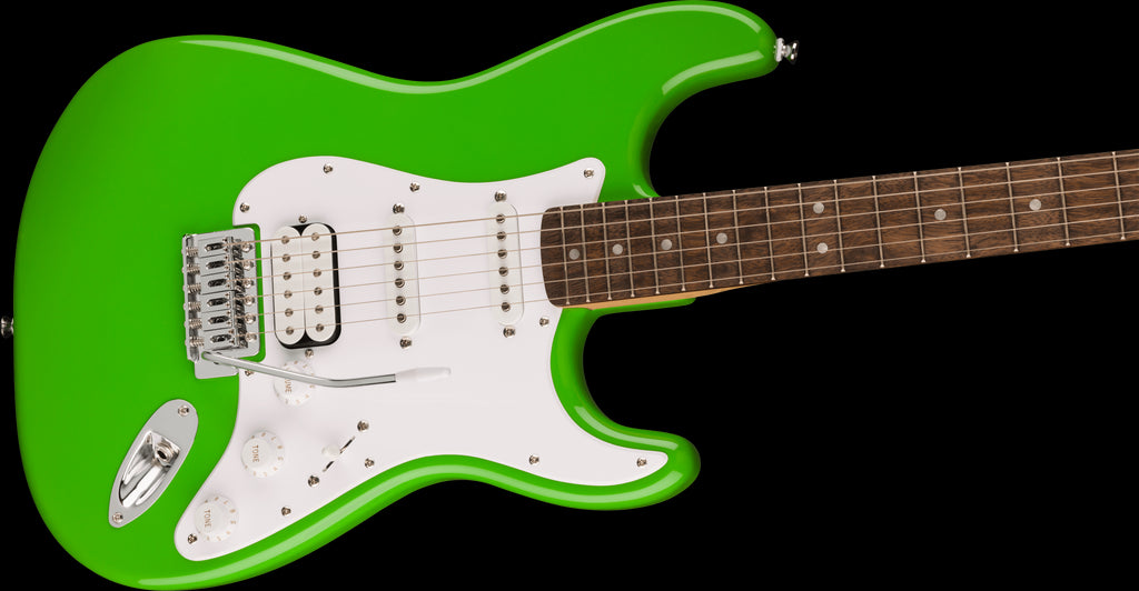 Squier Sonic Strat HSS Lrl FB White Pickguard Lime Green
