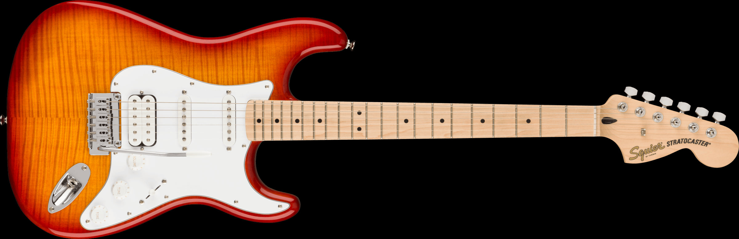 Squier Affinity Series Stratocaster FMT HSS, Maple Fingerboard, White Pickguard, Sienna Sunburst