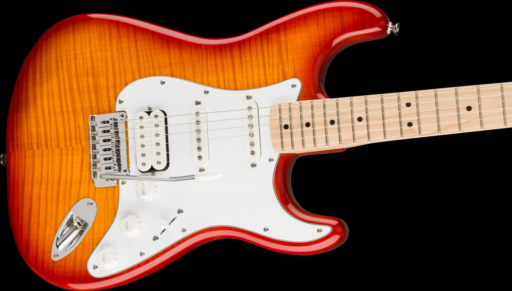 Squier Affinity Series Stratocaster FMT HSS, Maple Fingerboard, White Pickguard, Sienna Sunburst