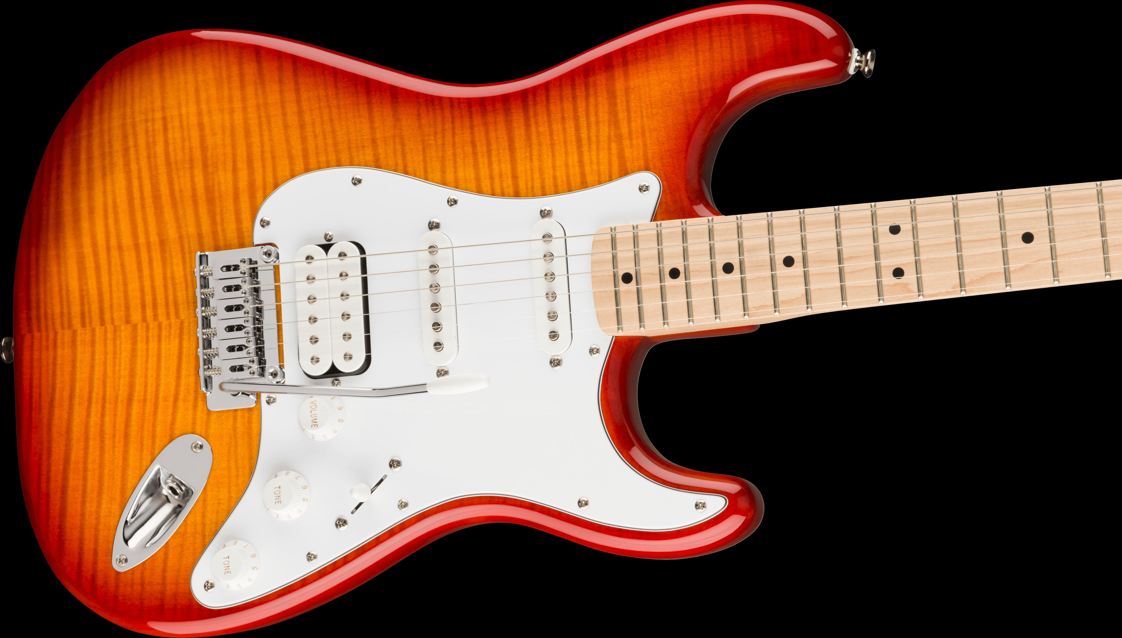 Squier Affinity Series Stratocaster FMT HSS, Maple Fingerboard, White Pickguard, Sienna Sunburst