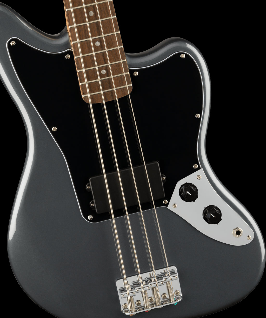 Squier Affinity Series Jaguar Bass H, Laurel Fingerboard, Black Pickguard, Charcoal Frost Metallic