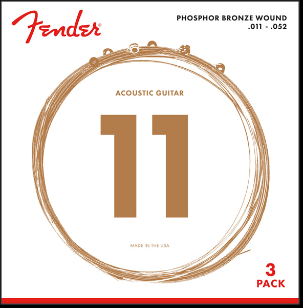 Fender Phosphor Bronze Acoustic Guitar Strings 60CL .011 .052 3 Pack