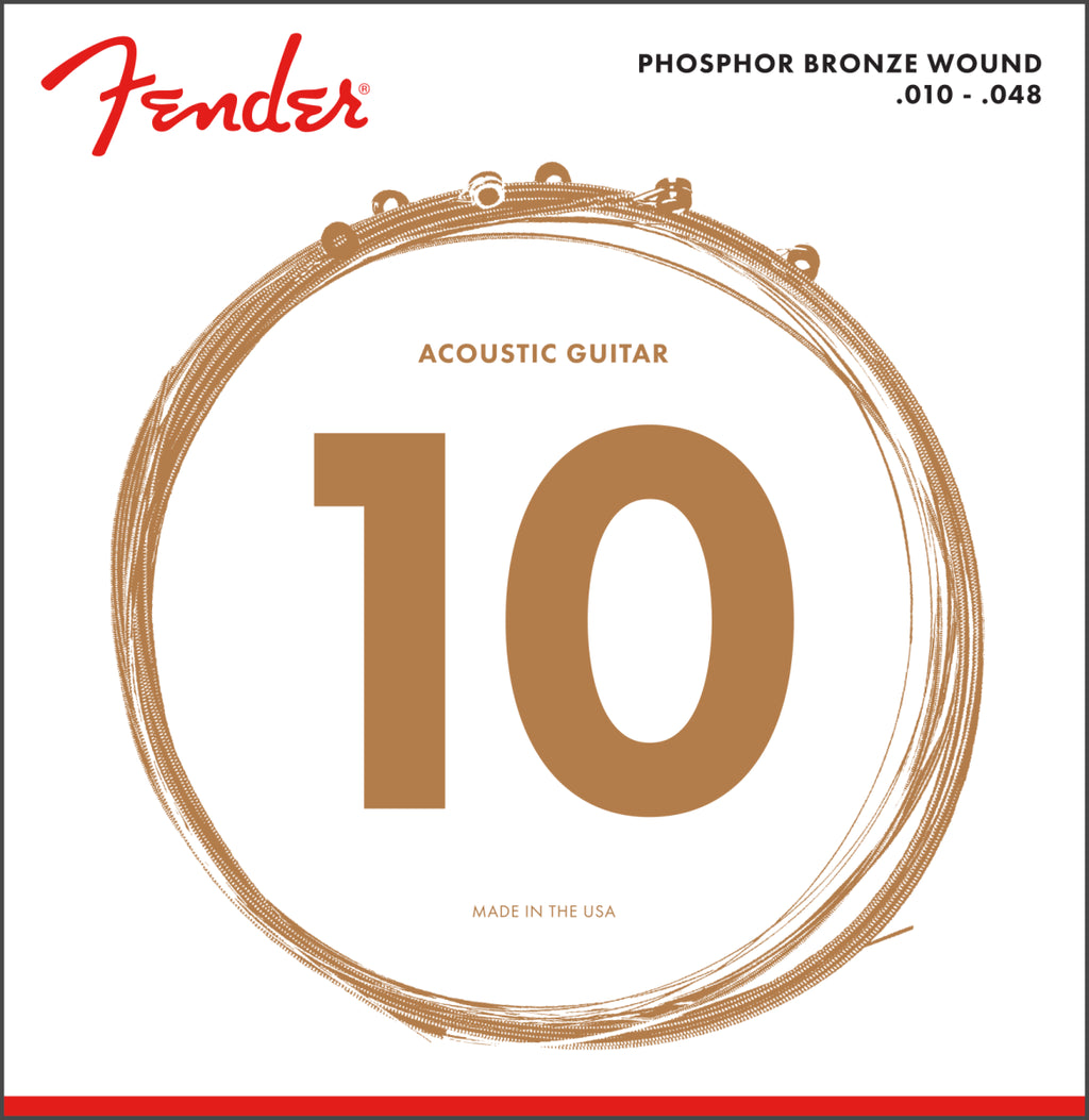 Fender Phosphor Bronze Acoustic Guitar Strings Ball End, 60XL,  0.10-.048 Gauges
