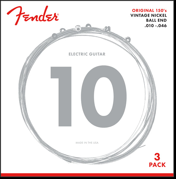 Fender Original 150 Guitar Strings Pure Nickel 150R .010 .046 3 Pack
