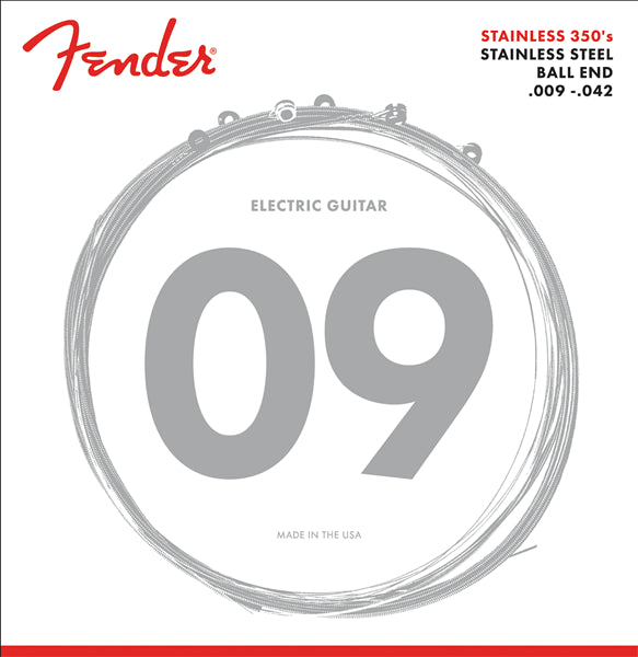 Fender Stainless 350's Guitar Strings Stainless Steel 350L .009 .042 (6)