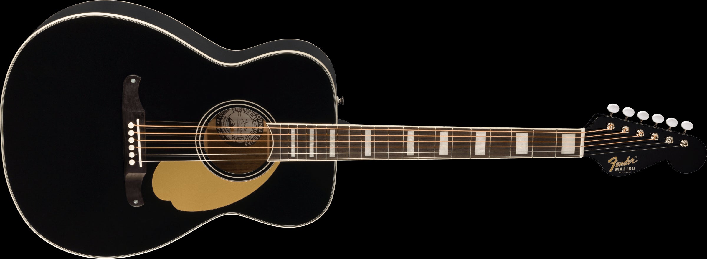 Fender Malibu Vintage Acoustic Guitar - Gold Pickguard - Black