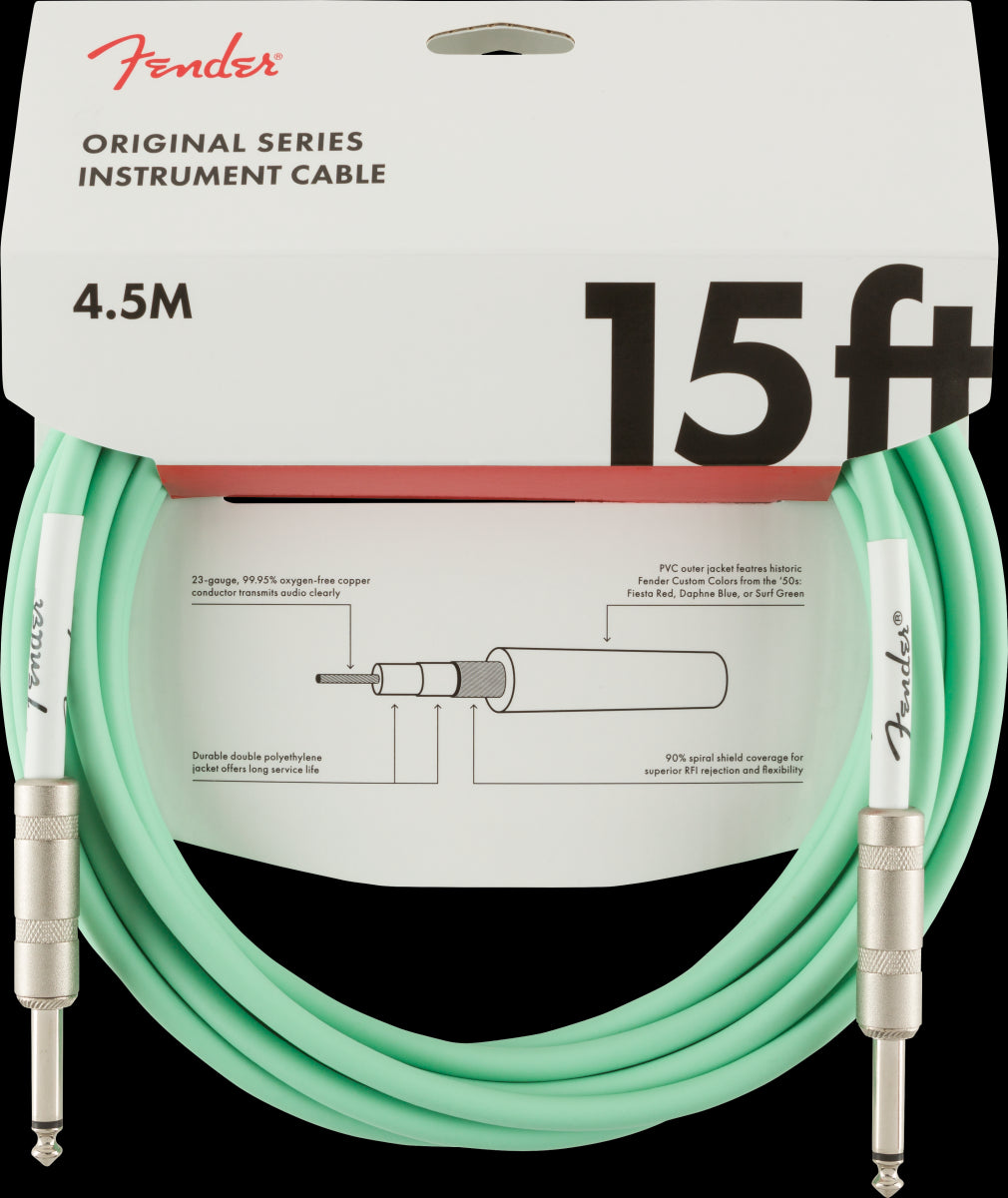 Fender Original Series 15ft Instrument Guitar Cable in Surf Green