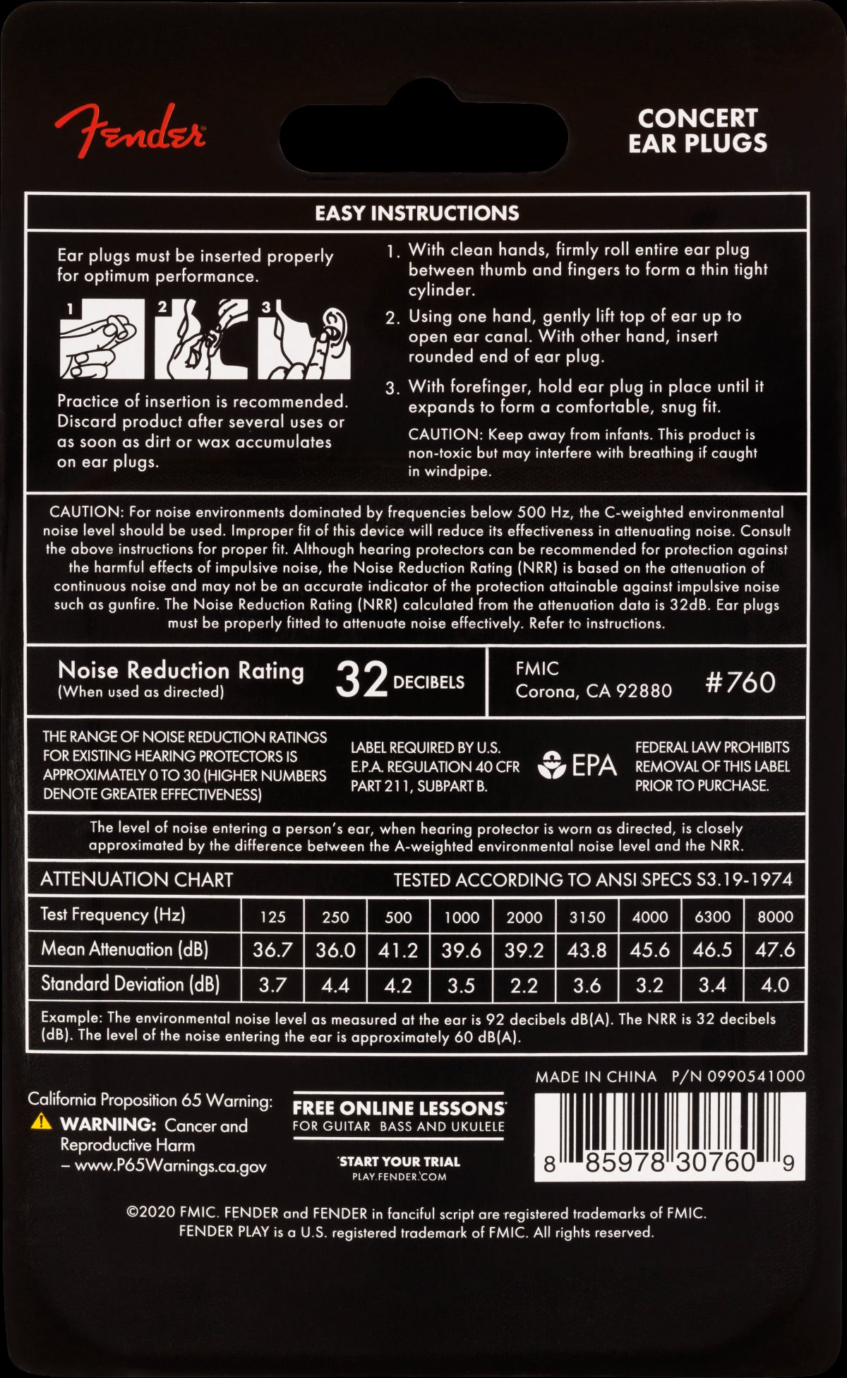 Fender Concert Ear Plugs in Daphne Blue (10 Pair)